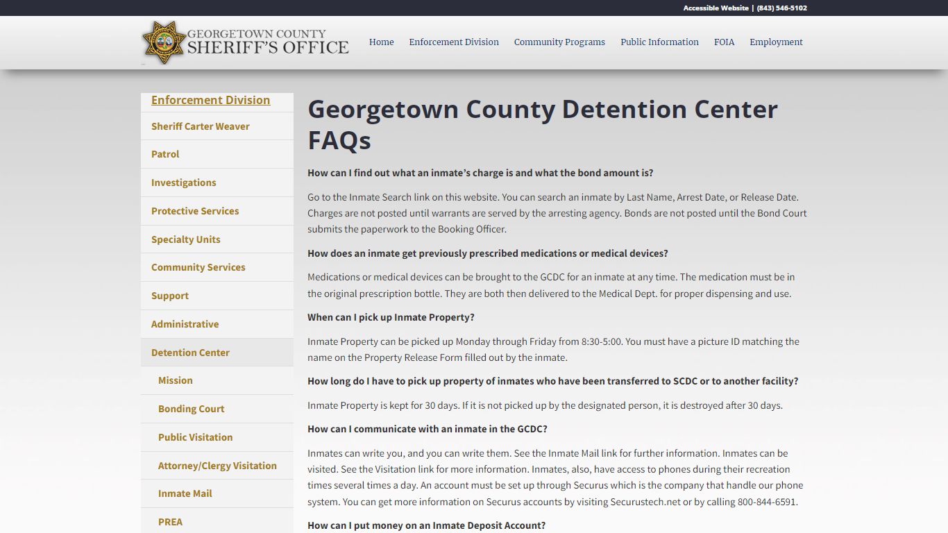 Georgetown County Detention Center FAQs - GCSheriff.org